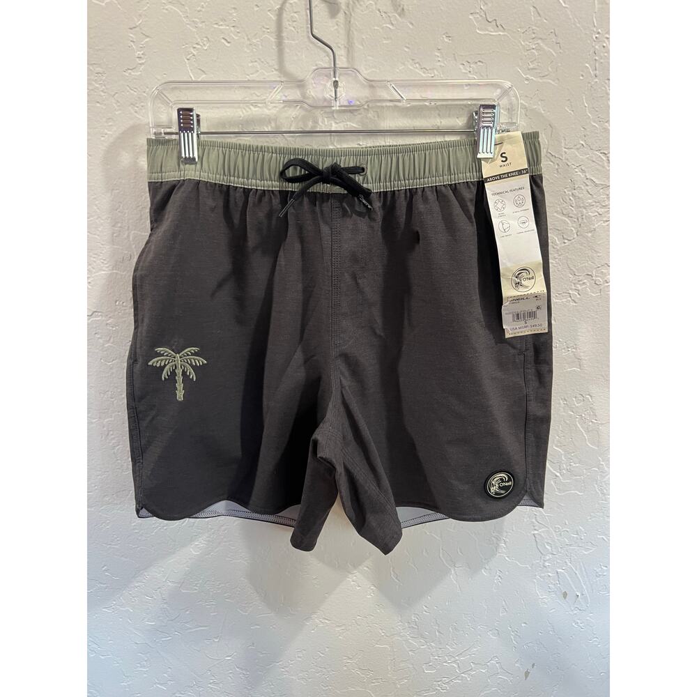 NWT- O’Neill Men’s Swim Shorts Gray Palm Tree Above Knee Size Small